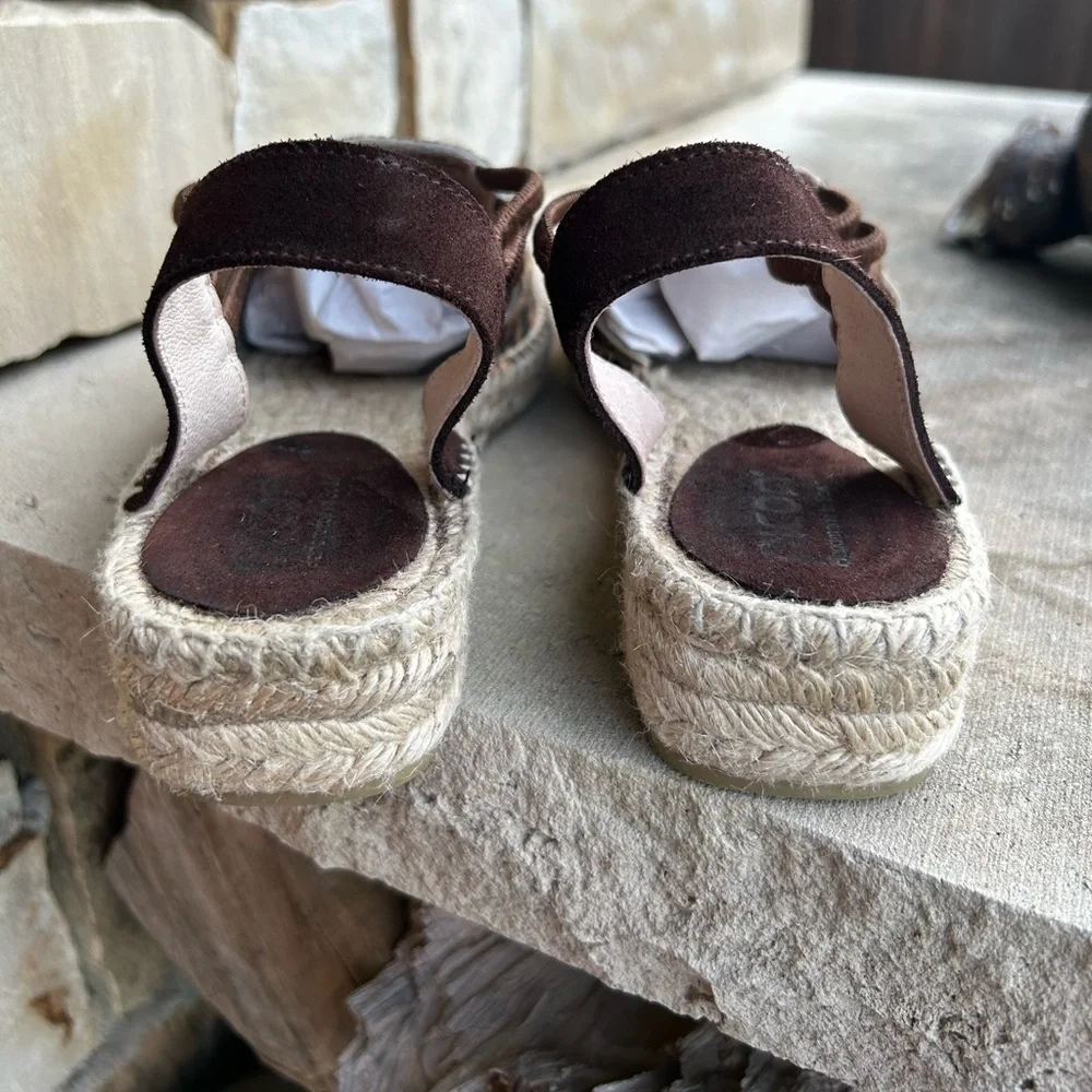 PICON Leopard pony hair closed toe sandal w/jute wrapped wedge heel Sz-6.5. F
